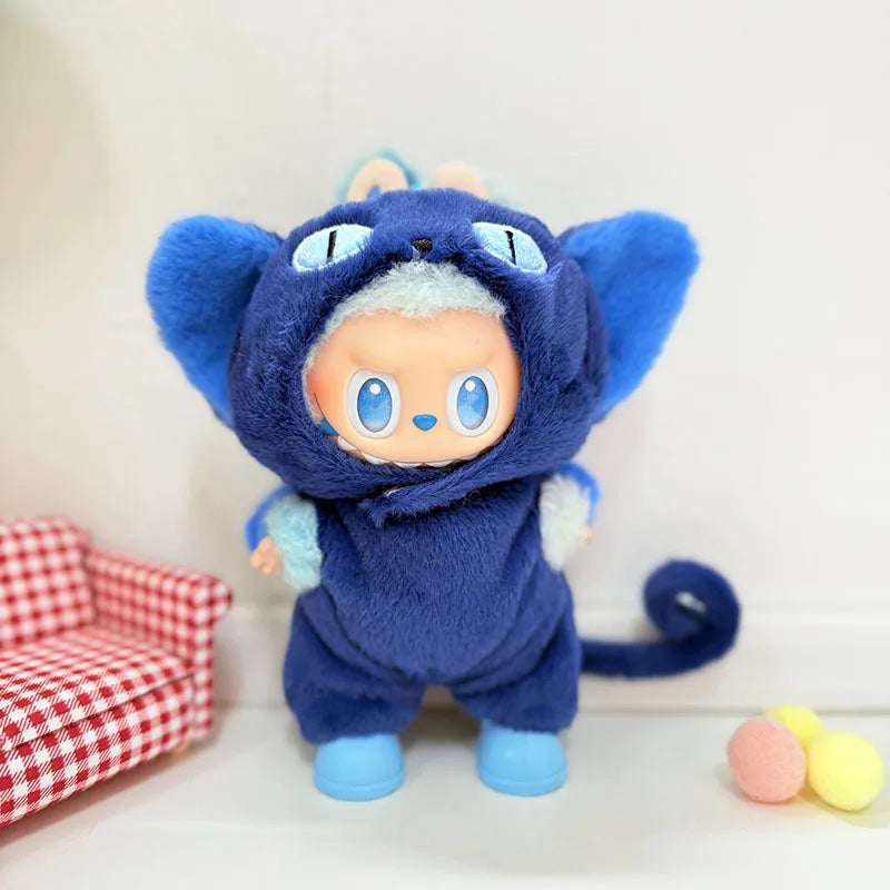 Blue Cat Two-Piece Outfit Set with Keychain