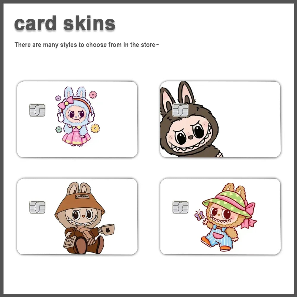 Labubu Stickers Sticker Decal 4pcs PVC Credit Card Skin Removable Self-adhesive Protective Film