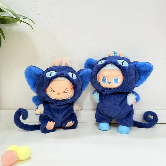Blue Cat Two-Piece Outfit Set with Keychain