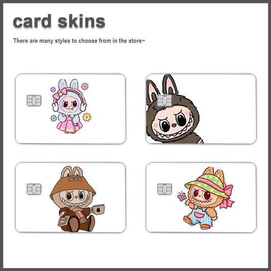 Labubu Stickers Sticker Decal 4pcs PVC Credit Card Skin Removable Self-adhesive Protective Film